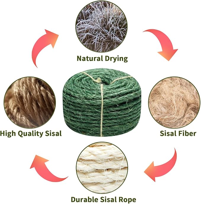 Green Sisal Rope, 1/4 Inch, for Cat Scratching Post, DIY Hemp Twine - Image 4