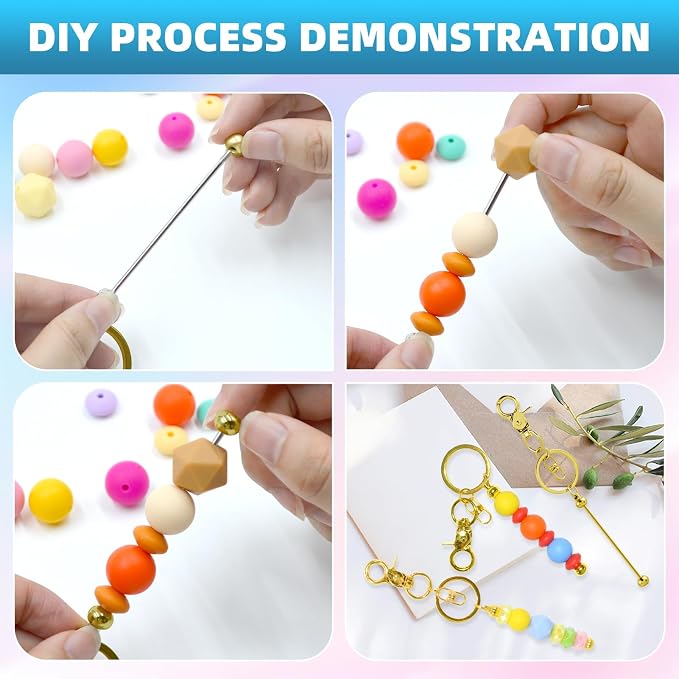 60 Pcs Beadable Keychains Bulk Kit – DIY Keychain Making Supplies - Image 4
