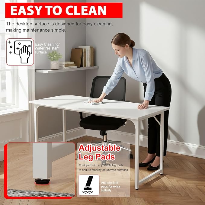 PayLessHere | 55 Inch Computer Desk | White | Office Desk - Image 5