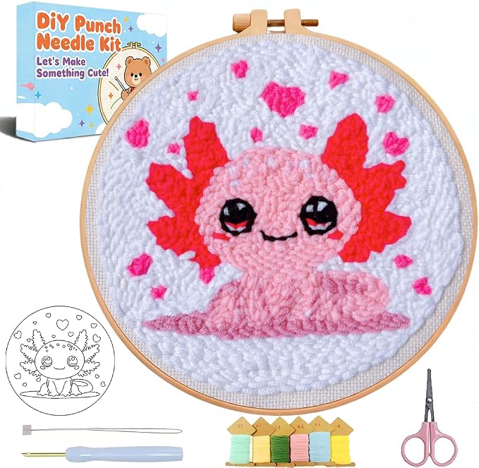 TCDZMYGS Salamander Punch Needle Kits, Cute Axolotl Punch Needle Kits by TCDZMYGS