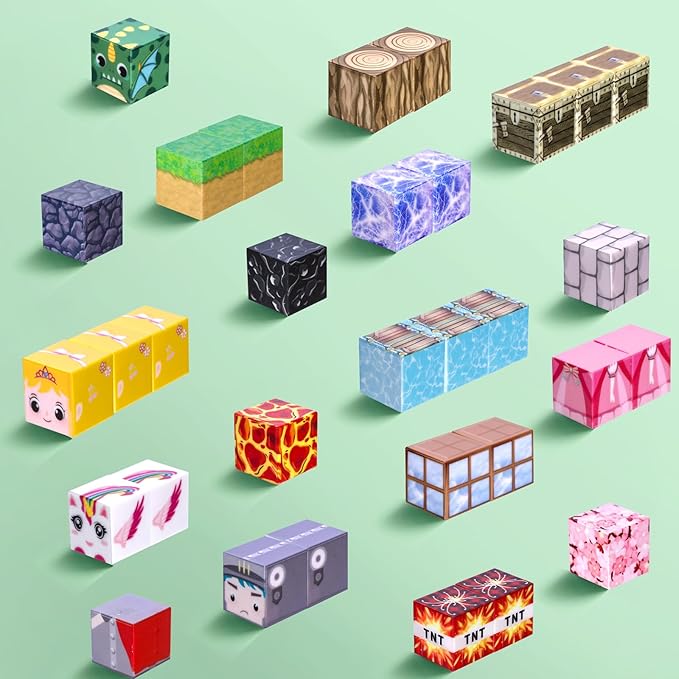 100PCS Magnetic Blocks - Magnet Cubes Toys Stacking, Build Mine Magnet World Magic Portal Set, 2025 Upgraded STEM Montessori Stacking Toy for 3+ Year Old Boys&Girls (Forest and Castle)
