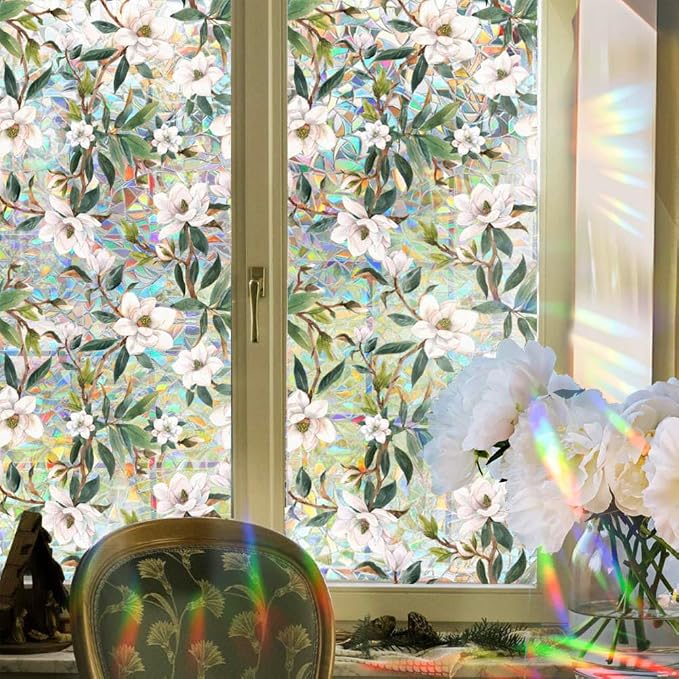 JOONOR Retro Gardenia Flowers Window Privacy Film, Gardenia Stained Glass - Image 2