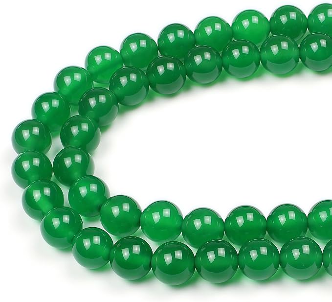 MJDCB 7A Natural Green Agate Beads Round Stone Loose Beads by MJDCB