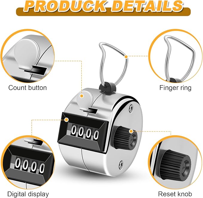 2 Pcs Clicker Counter, Hand Tally Counter with Large Display - Mechanical Pitch Counter Clicker for Baseball, Inventory, People Counting, Events, Gym Reps(Silver)