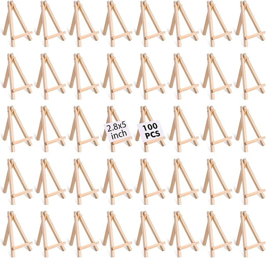 100 Pieces Mini Wood Easel Stands 5 Inch Small Wooden Canvas Easels Display Art Craft Tripod Painting Easels Tabletop Holder for Artist Crafts, Business Cards, Photos, Gift