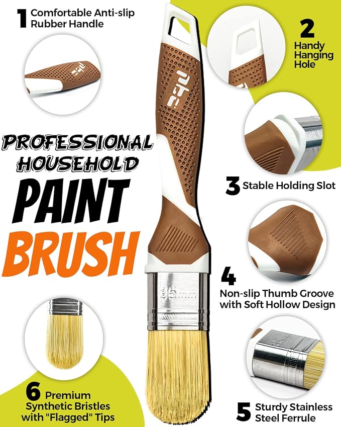 3 Pack Pro Paint Brush Set, Comfy Rubber Handle, Ultra-Smooth & Even Finish - Image 2