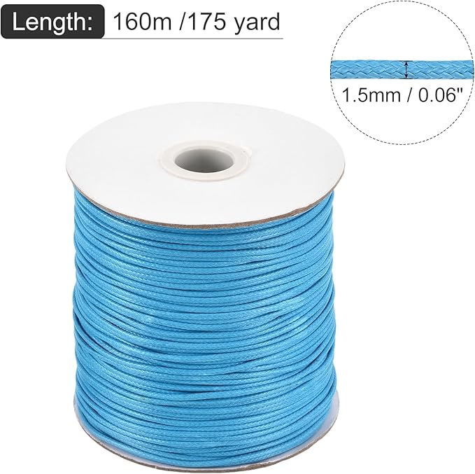 MECCANIXITY Waxed Cord 1.5mm Waxed Polyester Cord 175 Yard Wax String for Bracelet Making,Necklaces, Beading,Jewelry Making and DIY Crafts(Sky Blue)