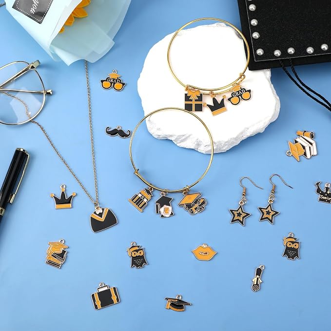 MARFOREVER 40Pcs/20 Pairs Graduation Charms, Graduation Cap Charms - Image 2