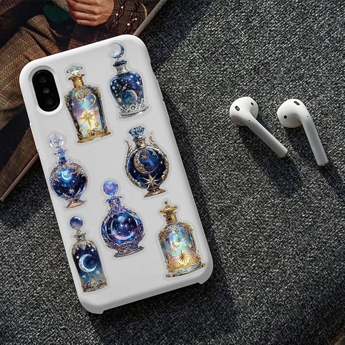50PCS Lunar Phase Crystal Bottle Stickers – Clear Watercolor Moon & Star - Image 5