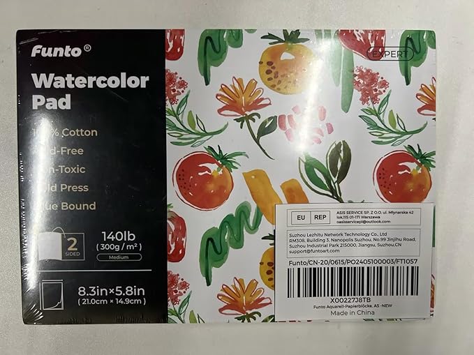 Funto Watercolor Pads, 100% Cotton, 20 Sheets, 8.3X 5.8”, 140lb/300gsm, Glue Bound, Double-Sided, Easy Tear Heavyweight Art Paper for Painting