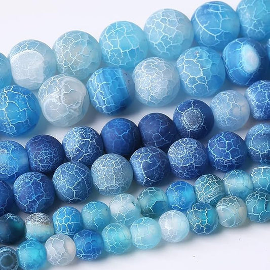 60PCS 6MM Blue Frosted Agate Stone Beads Energy Healing Beads for DIY Jewelry Bracelet Necklace Making for Jewelry Making15Inch…