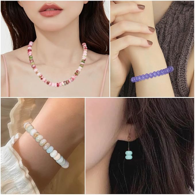 Songxi 5x8mm Natural Light Green Stone Rondelle Beads, Gemstone - Image 6
