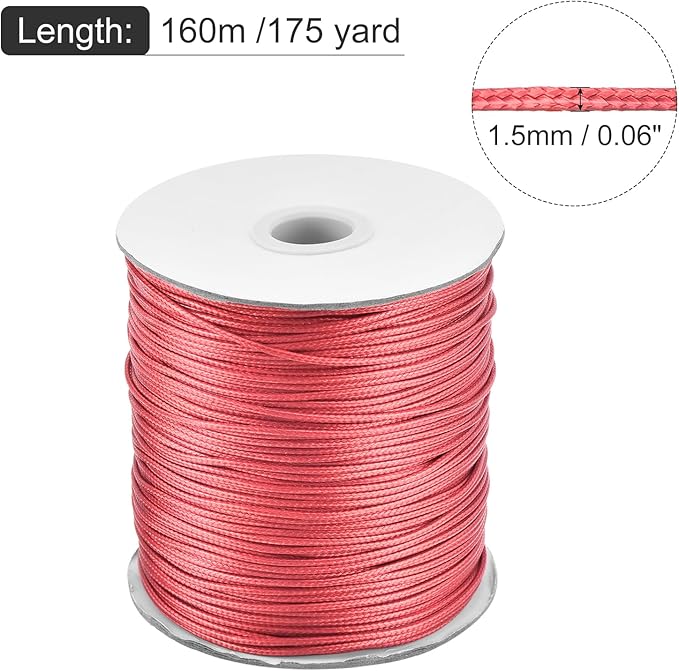 MECCANIXITY Waxed Cord 1.5mm Waxed Polyester Cord 175 Yard Wax String for Bracelet Making,Necklaces, Beading,Jewelry Making and DIY Crafts(Light Red)