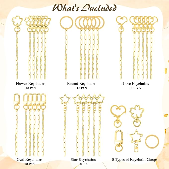 Ecoofor 50 Set Keychain Making Kit, 5 Style Metal Keychain Clips - Image 3