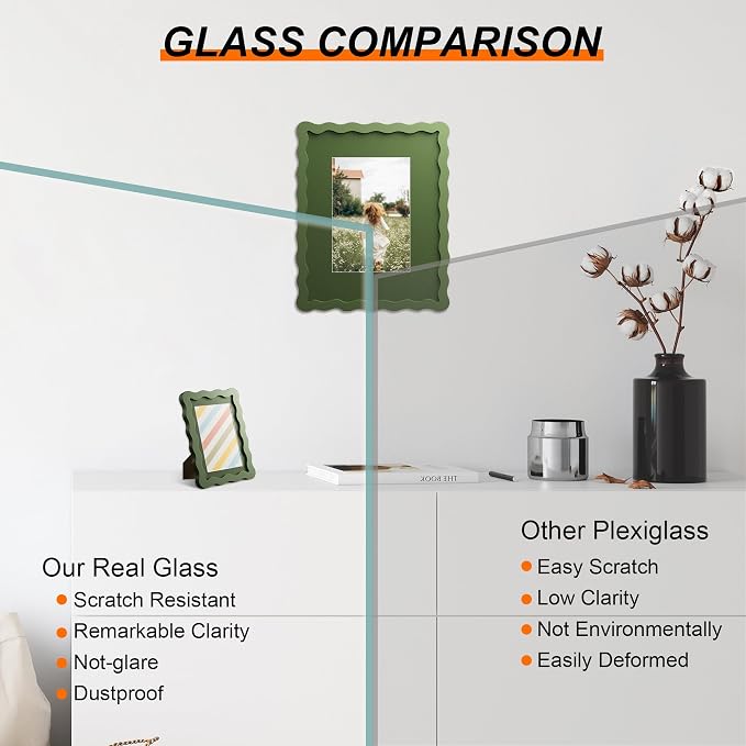 11x14 Picture Frame with Mat for 8x10, Wavy Edge Wooden Real Glass Photo Frame - Image 2