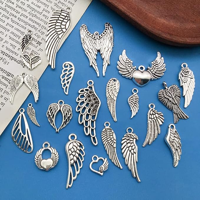 WOCRAFT 120pcs Antique Silver Wing Charms - Image 4