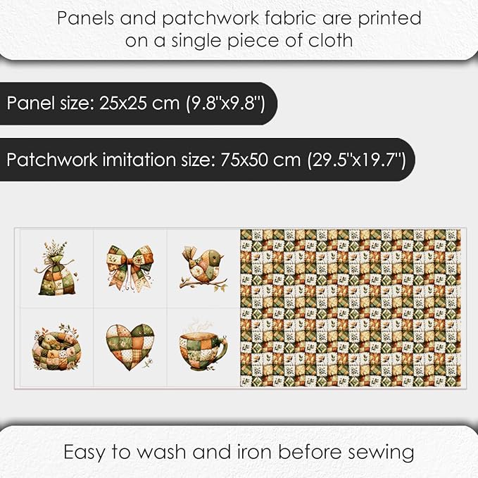 Rustic Patchwork Cotton Fabric Panel – 6 Designs + Bonus Patchwork Sheet - Image 4
