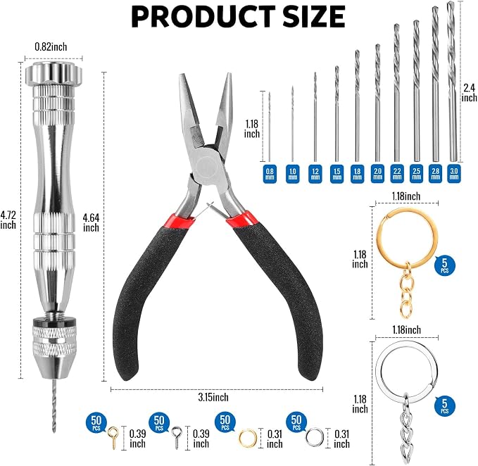 LEOBRO Hand Drill, Needle Nose Pliers, Keychain Making Kit, Jewelry Making - Image 3