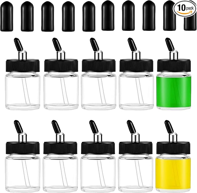 10PCS 22CC Airbrush Glass Bottles with Jar Caps for Master, Iwata Dual Action Airbrush