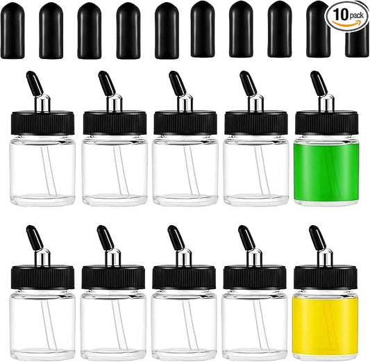 10PCS 22CC Airbrush Glass Bottles with Jar Caps for Master, Iwata Dual Action Airbrush