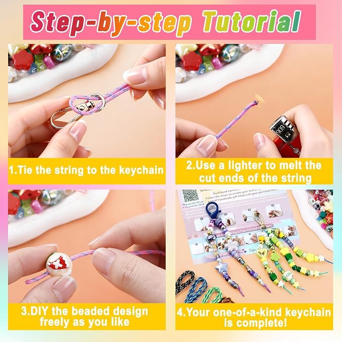 TOHONGADON 883 PCS Bead Keychain Making Kit, Colorful Bead Keychain Kits - Image 3