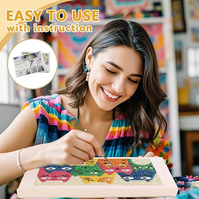 Doodlream Colorful Cats DIY Punch Needle Embroidery Kit - Image 3
