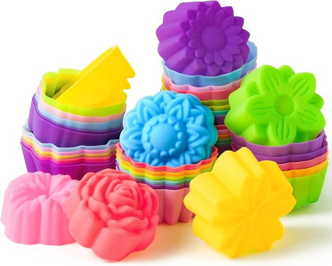 R HORSE 42 Pack Mini Silicone Cupcake Molds | Multi Flower Shaped Baking Cups by RHORSE