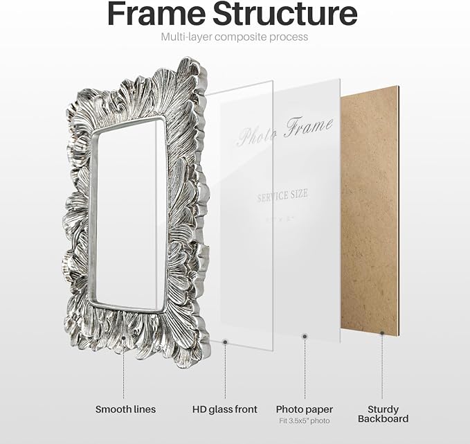 Cuspin Silver Picture Frame 3.5x5 Small Frame, Vintage Silver Palm Leaves - Image 6