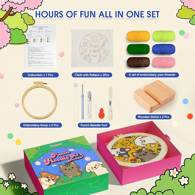 yuegool 2PCS Punch Needle Decoration Kit, Easy DIY Punch Needle Embroidery Kit - Image 2