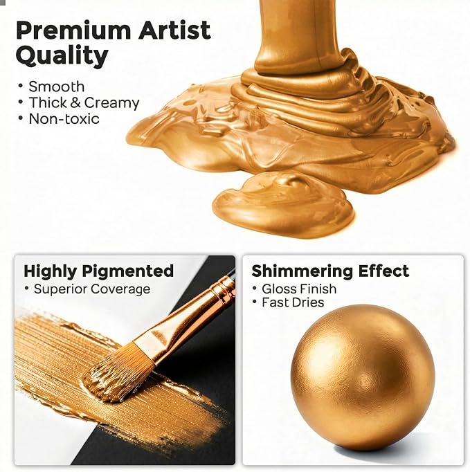 Nicpro Metallic Deep Gold Acrylic Paint, 8.45oz/250ml Large Gold Leaf Paint | - Image 2