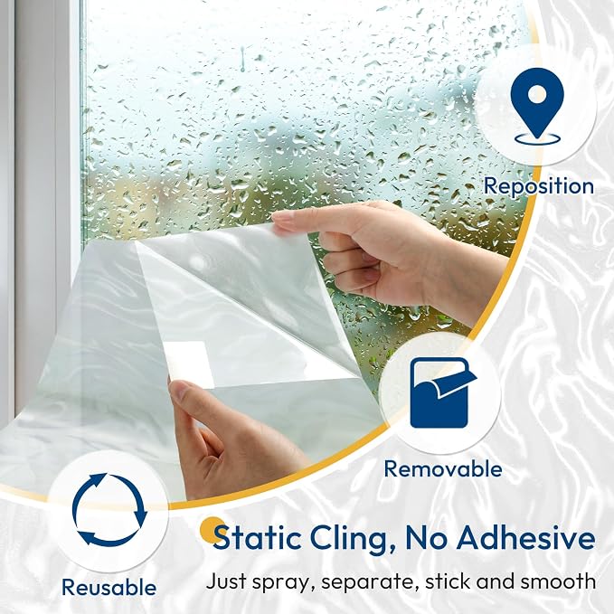 rabbitgoo Frosted Glass Window Privacy Film, Wave Pattern, 35.4" x 157.4" | - Image 4