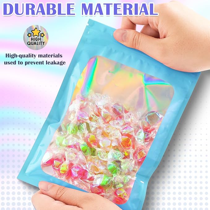 JETMORE 100 Pcs Mylar Bags, Holographic Resealable Bags - Image 4