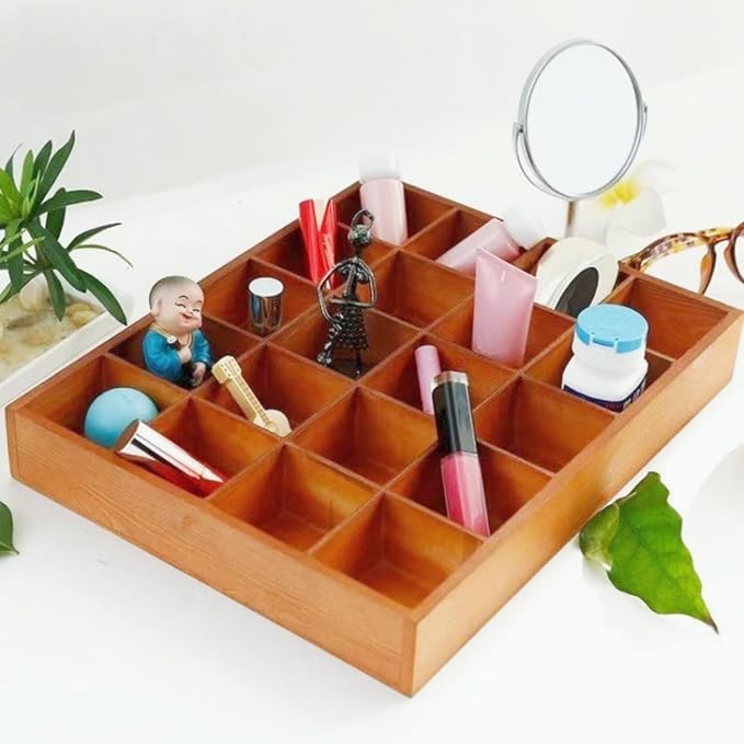 13.4''x10.6''x2'' Wooden Storage Divider Box Showcase Display Box | Display - Image 3