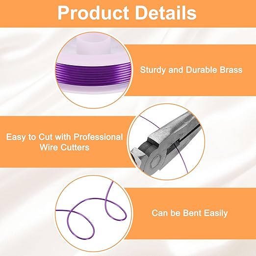 HARFINGTON 5ft Jewelry Wire, 18 Gauge (1mm) Brass Craft Soft Metal Tarnish Resistant Copper Beading Wire for Jewelry Making Supplies Crafting, Purple