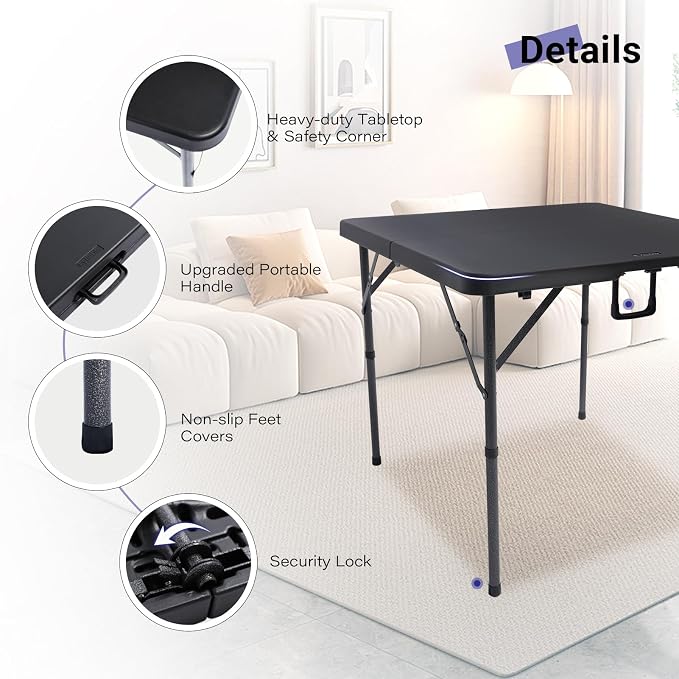Byliable 34" Square Folding Card Table, Fold-in-Half Utility Dining Portable - Image 4