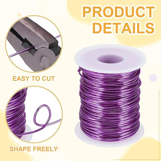 uxcell 16 Gauge / 1.5mm Anodized Aluminum Wire for Jewelry Craft Making, 102 Feet Bendable Flexible Wire for DIY Home Decor Gardening Sculpture, Purple