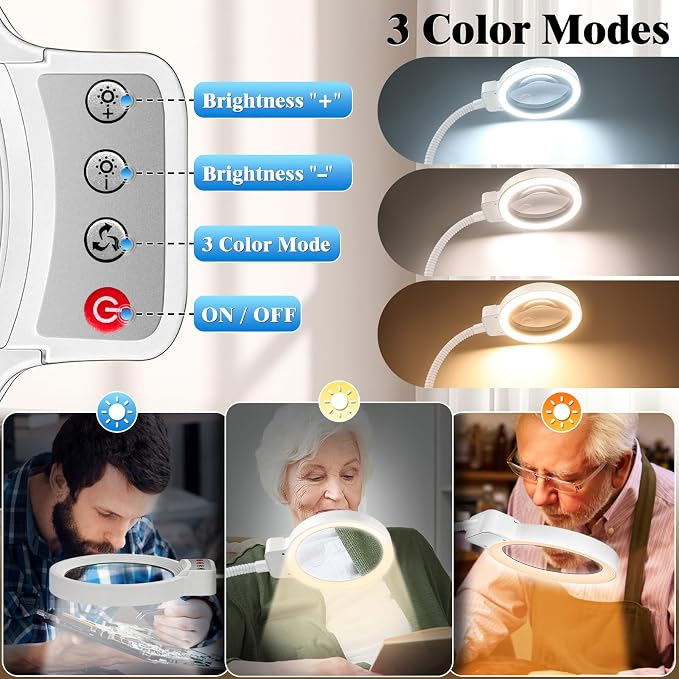 30X 10X Magnifying Glass with Light and Stand, 72 LED 3 Color Modes Stepless - Image 4