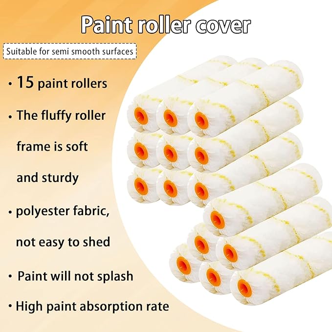 15 Pcs Paint Roller Cover with 2 Frame Set, 6 inch Microfiber Roller Covers, Washable Covers for Roller Frame, House Painting Supplies, Naps for Paint Roller Brush for Painting Walls Ceilings