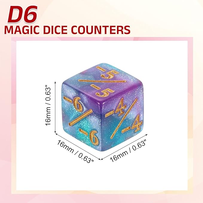 uxcell 24Pcs Magic Dice Counters, Acrylic D6 Life Token Dice Set with Pouch for Standard Cards Gaming Accessories, Blue & Purple