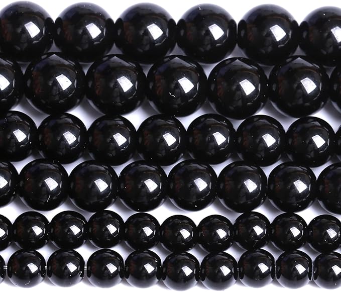 8MM Natural Black Agate Gemstone Beads Round Loose Stone Beads for Jewelry and Bracelets Making 90pcs 2 Strands 32"