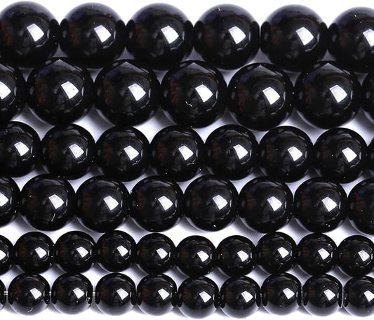8MM Natural Black Agate Gemstone Beads Round Loose Stone Beads for Jewelry and Bracelets Making 90pcs 2 Strands 32"