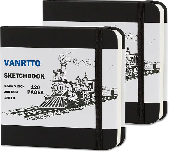 Vanrtto Sketch Book, Square Mixed Media Sketchbook 4.5x4.5 in 2 Pack | by YOURHAPPYTIMECOMPANION