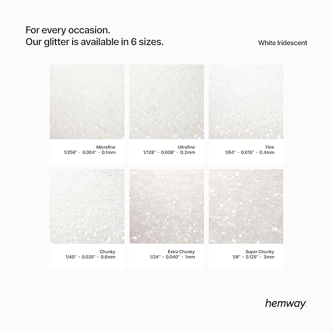 Hemway Polyurethane & Epoxy Resin Glitter 100g / 3.5oz Metallic Crystal Flake Additive for Flooring Jewelry Tumblers Glass Pigment - Chunky (1/40" 0.025" 0.6mm) - White Iridescent