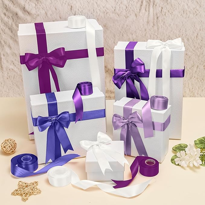 1 Inch Purple Satin Ribbons for Crafts, 6 Rolls Single-Faced Purple Assorted Ribbons for Gift Wrapping Flower Bouquet Wedding Invitations Bridal Shower Hair Bows Garland Party Decor
