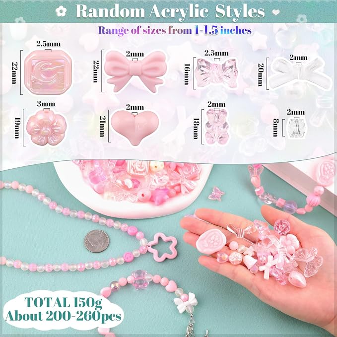 200-260PCS TINKRSTUFF Assorted Pink Acrylic Beads - Image 2