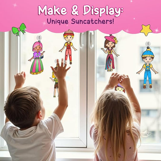 SmartCraft Window Art Fashion Kit with 225 Unique Combinations for Girls 5 to 10 Years Old | Glass Painting Kit | Birthday Gift for 5, 6, 7, 8, 9, 10 | Sun Catcher Art & Craft Activity Kit
