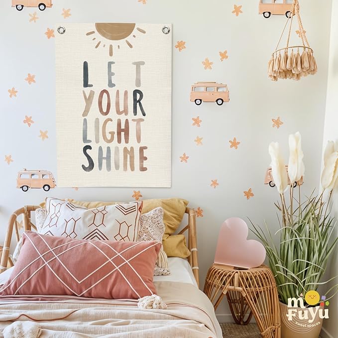 Inspirational Positive Affirmations Wall Decor,Let Your Light Shine for Kids Wall Art Linen Canvas Banner,Positive Wall Decor Hanging Flag for Classroom Playroom Bedroom 18x25 Inch