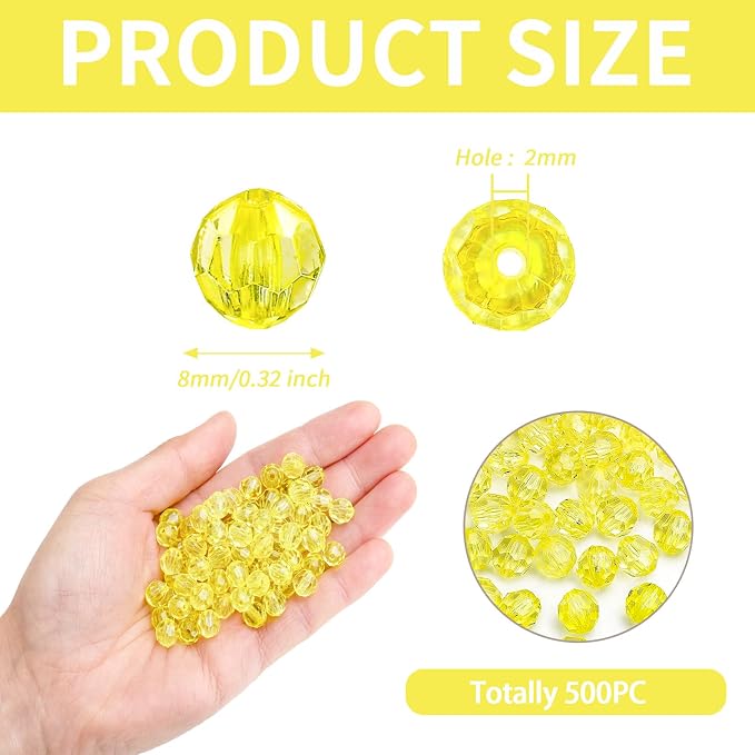 BONNY BOXX 500pcs 8mm Acrylic Faceted Round Crystal Beads Transparent Citrine - Image 3