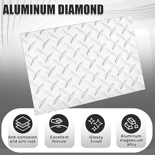 1pcs Diamond Plate Sheet Metal Heavy Duty Tread Aluminum Sheet Diamond Tread Plate for Wall Covering, Cargo Trailer, RV and More (9'' X 12'' X 0.08'',Silver)