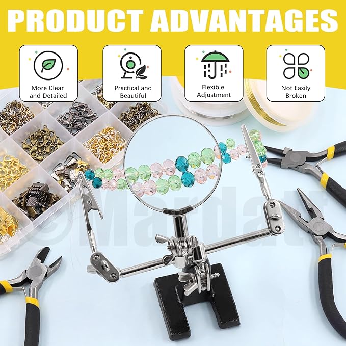 Mardatt 1488Pcs Jewelry Making Supplies Kit - Magnifying Glass, Pliers, Wires, Chain, Jump Ring Opener, Tweezers